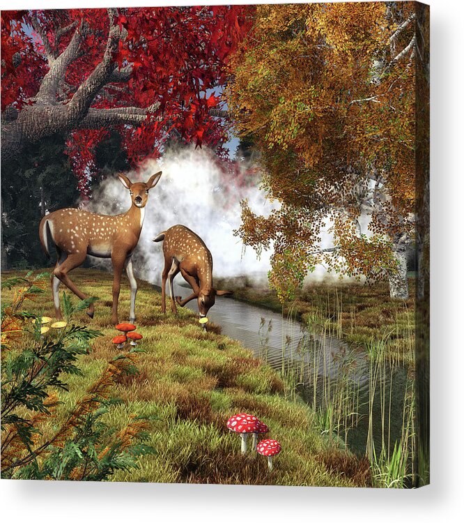 Autumn Acrylic Print featuring the digital art Two deers by Jan Keteleer