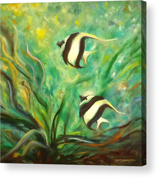 Fish Acrylic Print featuring the painting Two Fish by Gina De Gorna