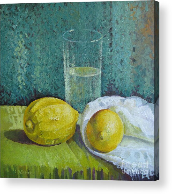 Lemons Acrylic Print featuring the painting Two lemons by Elena Oleniuc
