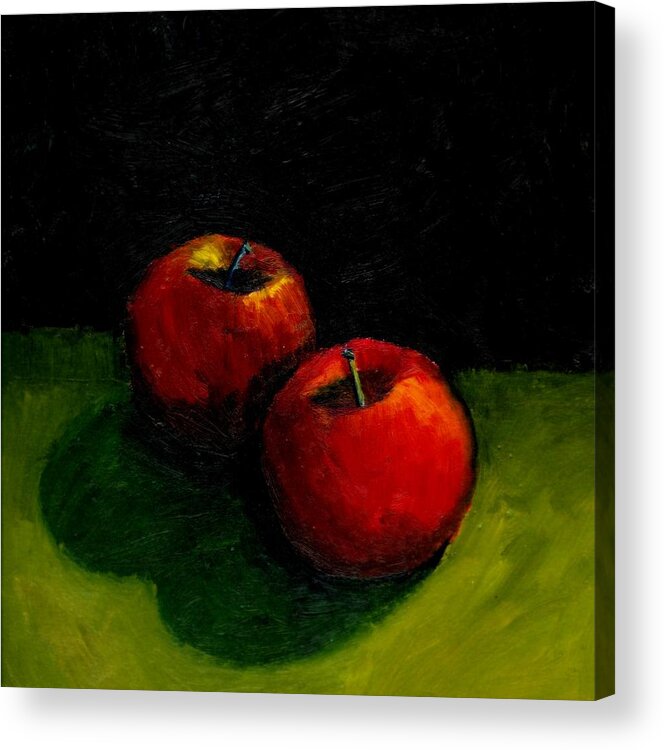Red Acrylic Print featuring the painting Two Red Apples Still Life by Michelle Calkins