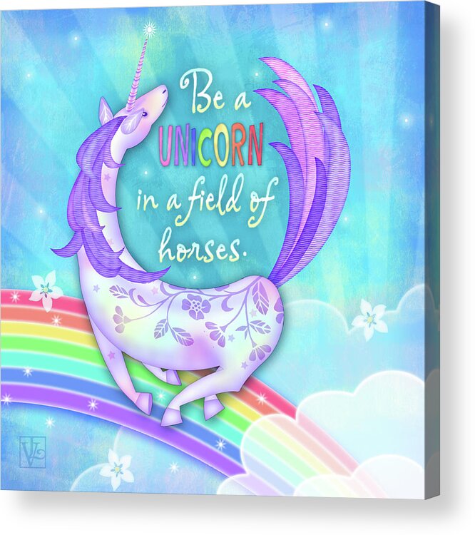 Unicorn Acrylic Print featuring the digital art U is for Unicorn by Valerie Drake Lesiak