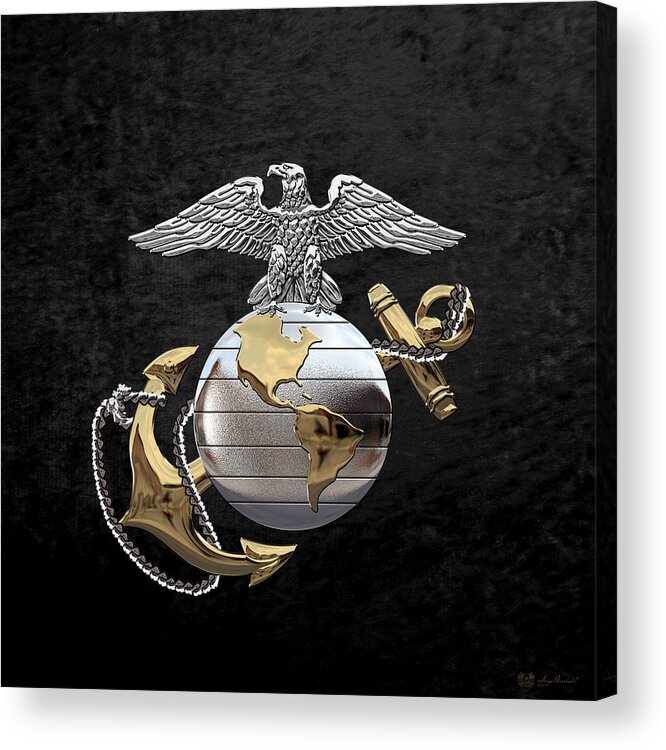 'usmc' Collection By Serge Averbukh Acrylic Print featuring the digital art U S M C Eagle Globe and Anchor - C O and Warrant Officer E G A over Black Velvet by Serge Averbukh