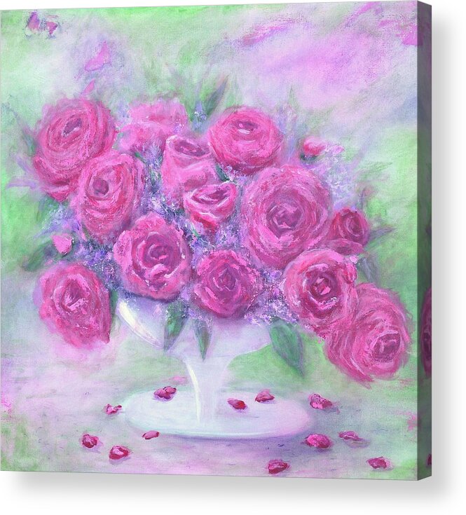 Roses Acrylic Print featuring the painting Armchair Rose Garden by Teresa Fry