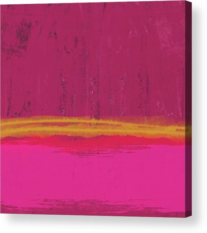 Abstract Landscape Pink Red Yellow Hot Pink Vibrant Color Blockmodern Contemporary Square Lines Loft Art Home Decorairbnb Decorliving Room Artbedroom Artcorporate Artset Designgallery Wallart By Linda Woodsart For Interior Designersgreeting Cardpillowtotehospitality Arthotel Artart Licensing Acrylic Print featuring the mixed media Undaunted Pink Abstract- Art by Linda Woods by Linda Woods