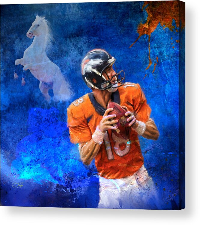 Football Acrylic Print featuring the painting Peyton's Place by Colleen Taylor