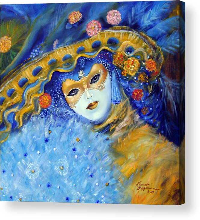 Italy Acrylic Print featuring the painting Venetian Carneval Mask With Feathers by Leonardo Ruggieri