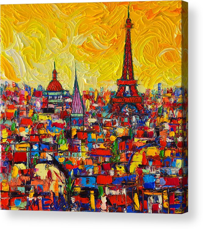 Paris Acrylic Print featuring the painting Vibrant Paris Abstract Cityscape Impasto Modern Impressionist Palette Knife Oil Ana Maria Edulescu by Ana Maria Edulescu