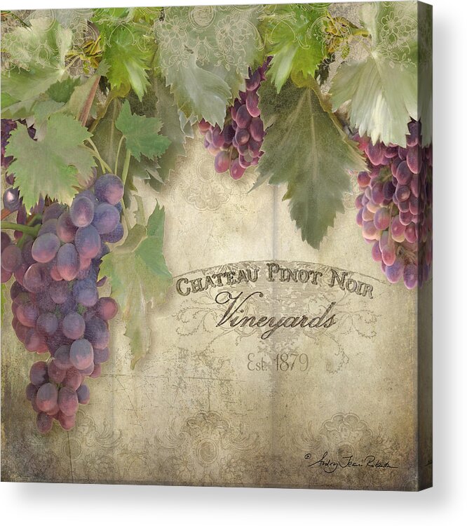 Pinot Noir Grapes Acrylic Print featuring the painting Vineyard Series - Chateau Pinot Noir Vineyards Sign by Audrey Jeanne Roberts