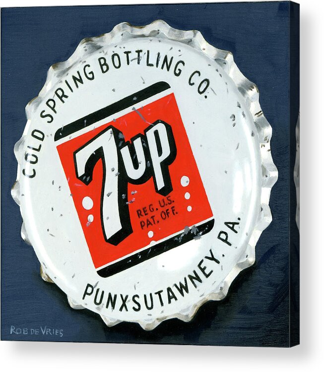 Vintage Acrylic Print featuring the painting Vintag Bottle Cap, 7up by Rob De Vries
