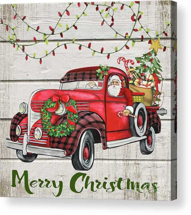 Vintage Acrylic Print featuring the painting Vintage Christmas Truck-E by Jean Plout