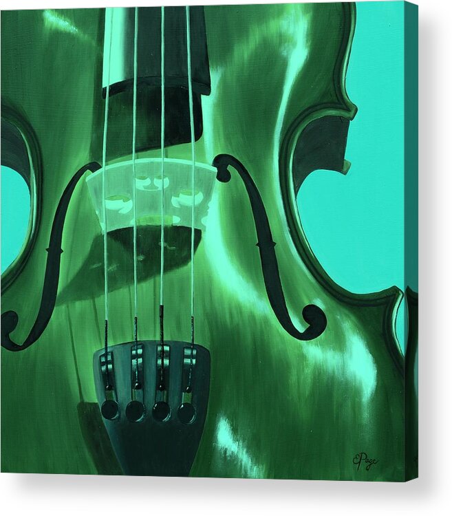 Violin Acrylic Print featuring the painting Violin in Green by Emily Page