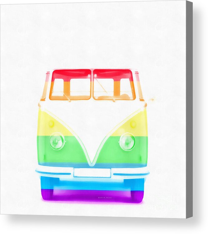 Painting Acrylic Print featuring the painting VW Van Rainbow by Edward Fielding
