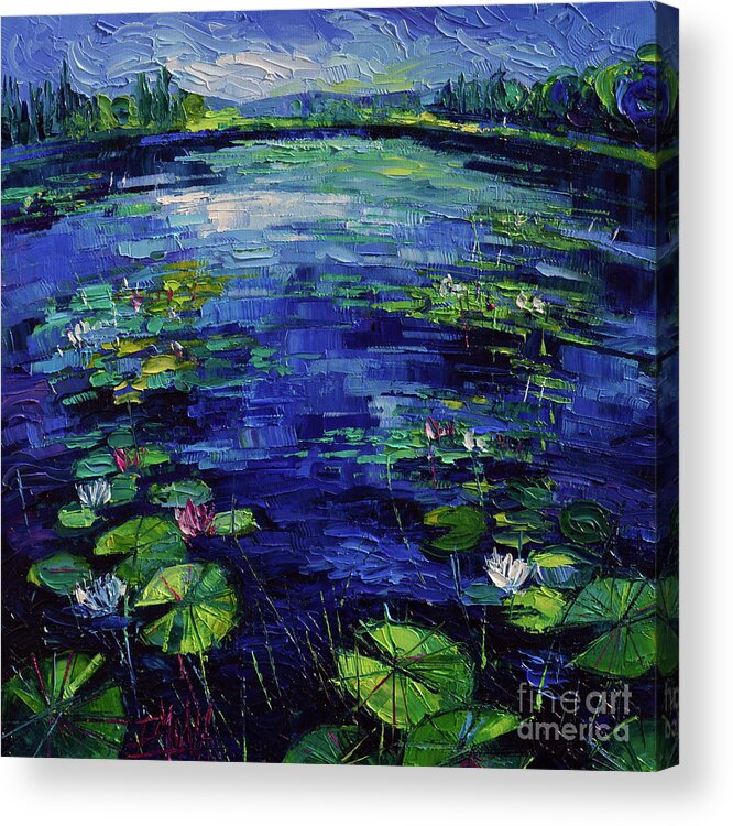 Water Lilies Magic Acrylic Print featuring the painting Water Lilies Magic by Mona Edulesco