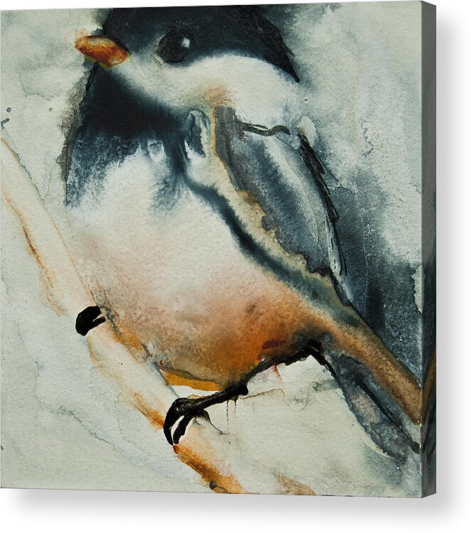 Birds Acrylic Print featuring the painting Watercolor Chickadee by Jani Freimann