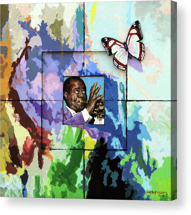 Louis Armstrong Acrylic Print featuring the painting What A Wonderful World by John Lautermilch
