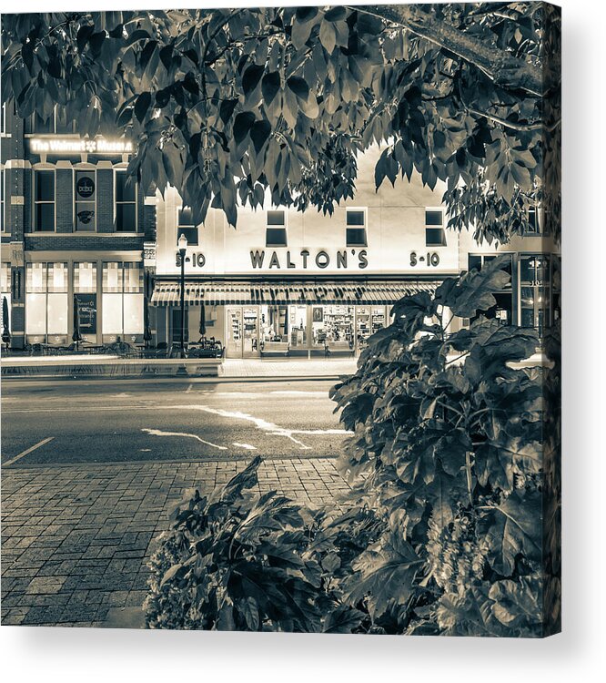 Bentonville Arkansas Acrylic Print featuring the photograph Where it all Began - Sam Walton's First Store - Sepia - Bentonville Arkansas by Gregory Ballos