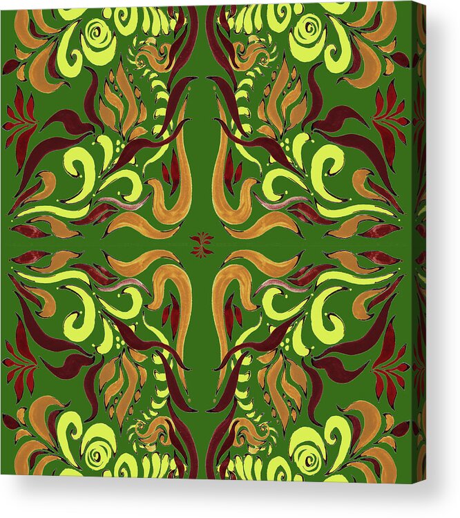 Whimsical Acrylic Print featuring the painting Whimsical Organic Pattern in Yellow and Green I by Irina Sztukowski