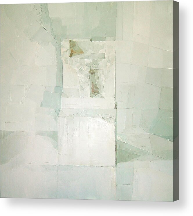 White (oil On Canvas) Cube; Geometric; Abstract; Form; Shape; Pure; Relief; 3-d; Three-dimensional; Painting; Solitude; 3 D; Three Dimensional; Abstraction; Mathematics; Damaged; Chair; Stone; Square Acrylic Print featuring the painting White by Daniel Cacouault