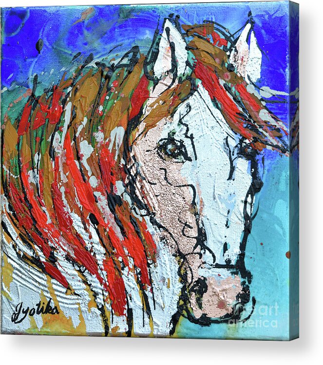  Acrylic Print featuring the painting White Horse by Jyotika Shroff
