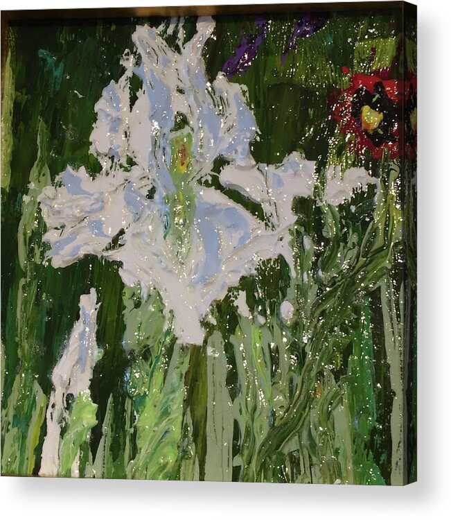 White Iris Acrylic Print featuring the painting White Iris by Julene Franki