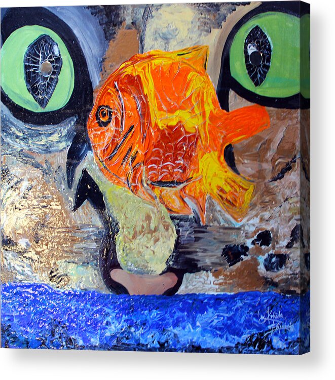 Cat Acrylic Print featuring the painting Who let the cat out by Artista Elisabet