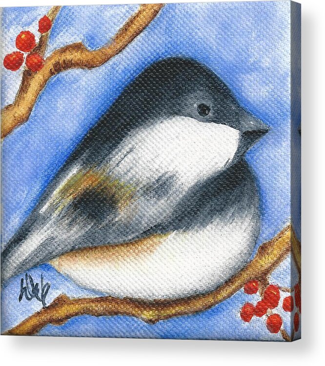 Bird Acrylic Print featuring the painting Winter Chickadee II by Deb Harvey