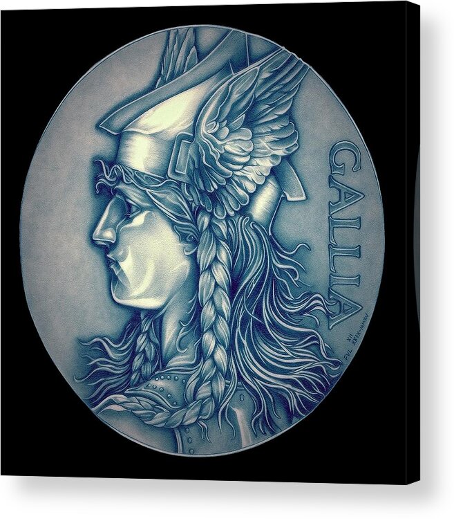 Coin Acrylic Print featuring the drawing Winter Goddess of Gaul - Blue Streak Edition by Fred Larucci