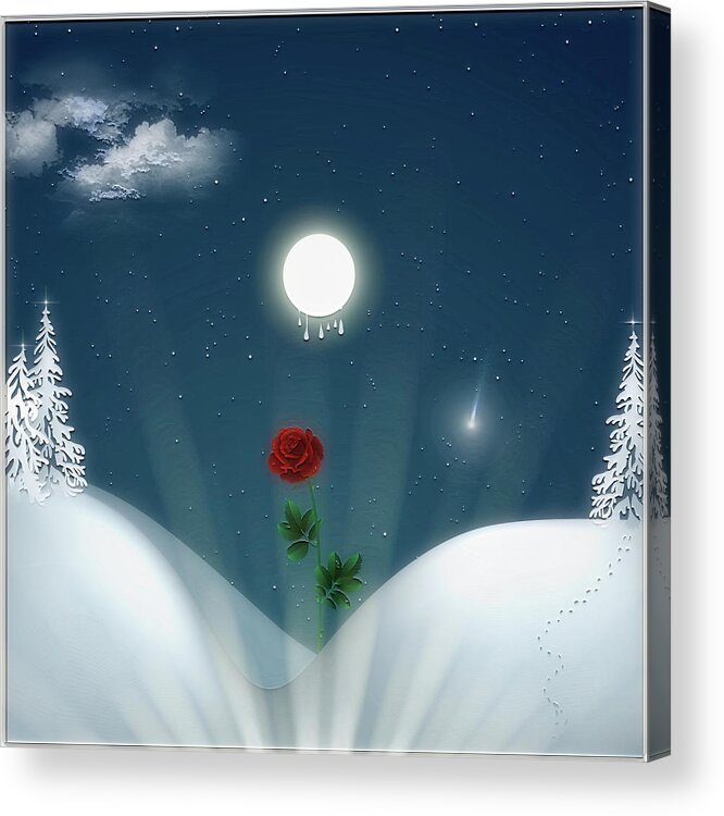 Symbolic Digital Art Acrylic Print featuring the digital art Winter Rose by Harald Dastis