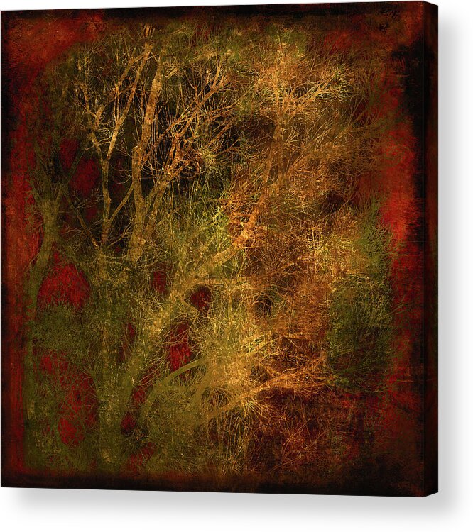 Winter Tree Acrylic Print featuring the digital art Winter Trees in Gold and Red by Sheryl Karas