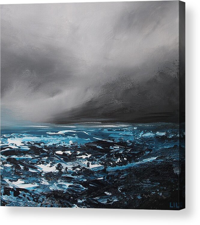 Sea Acrylic Print featuring the painting Winterstorm by Lilu Lilu