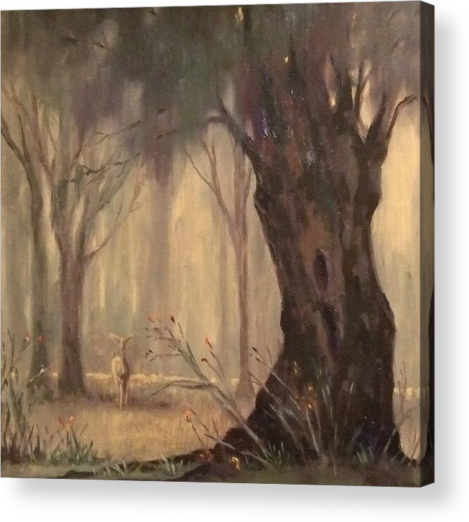 Landscape Acrylic Print featuring the painting Woodland Fawn by Ruth Stromswold