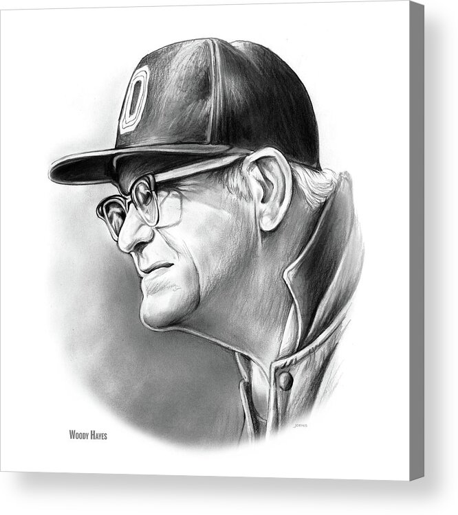Pencil Acrylic Print featuring the drawing Woody Hayes by Greg Joens