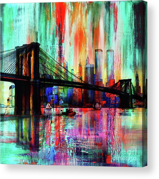 Nyc Acrylic Print featuring the painting World Trade Center 01 by Gull G