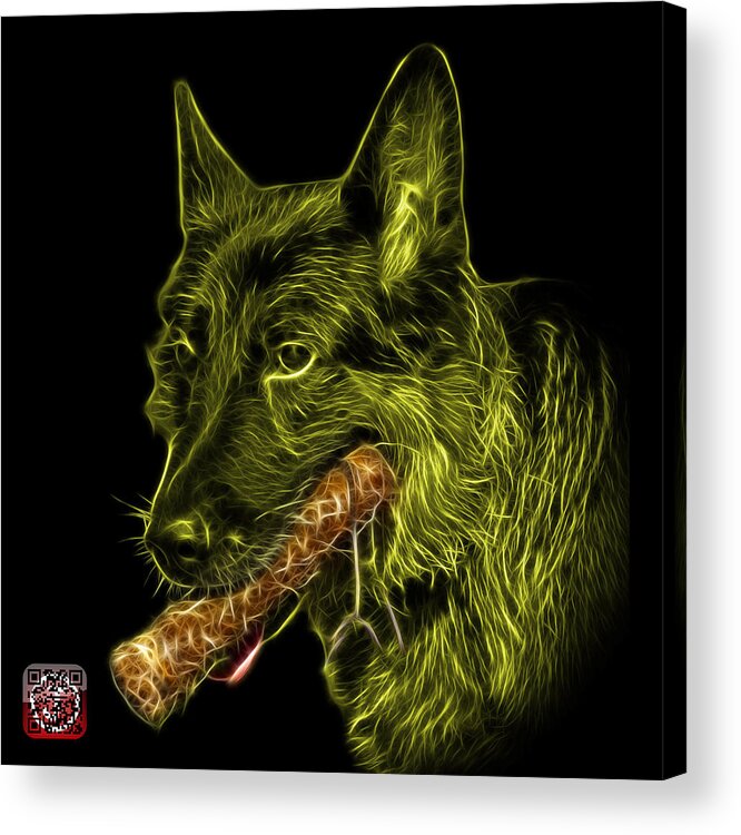 German Shepherd Acrylic Print featuring the digital art Yellow German Shepherd and Toy - 0745 F by James Ahn