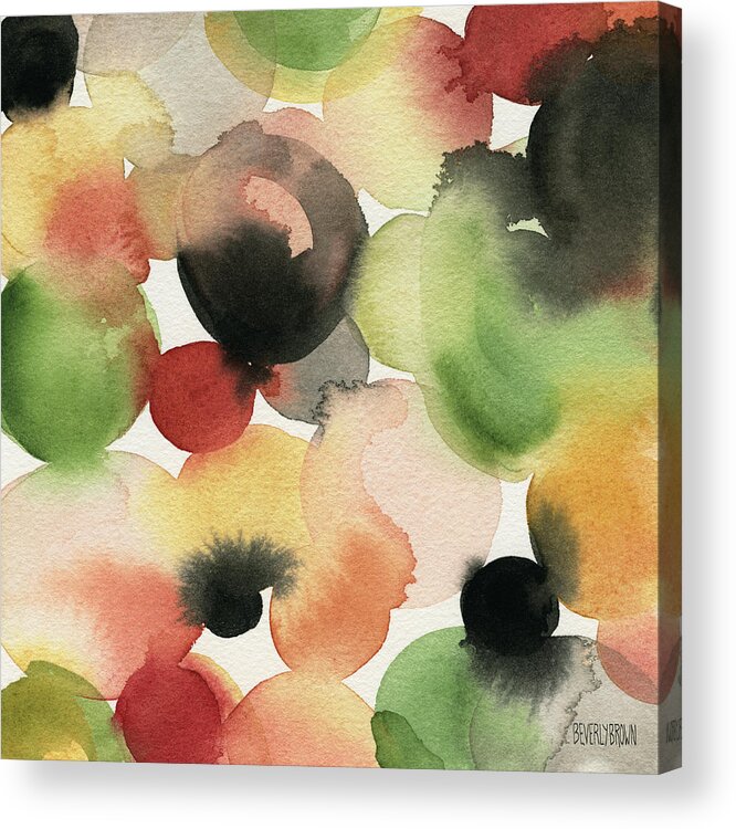 Colorful Acrylic Print featuring the painting Yellow Green Orange Black Abstract Watercolor by Beverly Brown