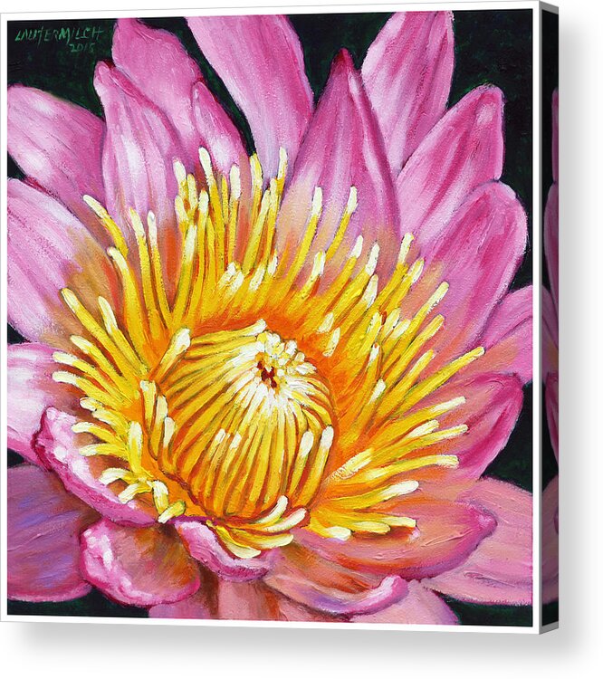 Water Lily Acrylic Print featuring the painting You Are My Sunshine by John Lautermilch