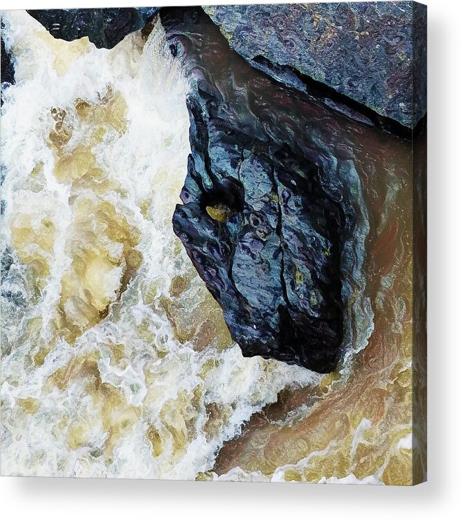 Yuba Blue Acrylic Print featuring the digital art Yuba Blue Boulder in Stormy Waters by Lisa Redfern