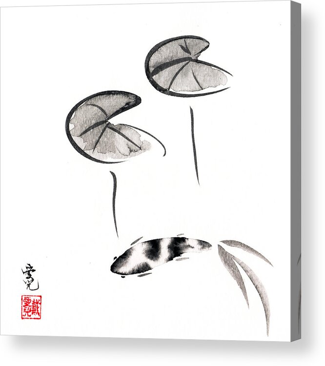 Chinese Acrylic Print featuring the painting Zen Fish painting by Oiyee At Oystudio