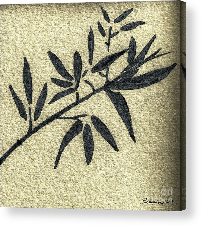 Abstract Acrylic Print featuring the mixed media Zen Sumi Antique Botanical 4a Ink on Fine Art Watercolor Paper by Ricardos by Ricardos Creations