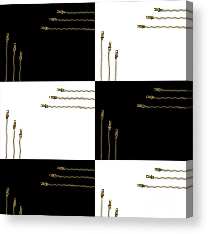 Zip Acrylic Print featuring the digital art Zippety Do Dah Minimalist Zip Design in Black and White by Barefoot Bodeez Art