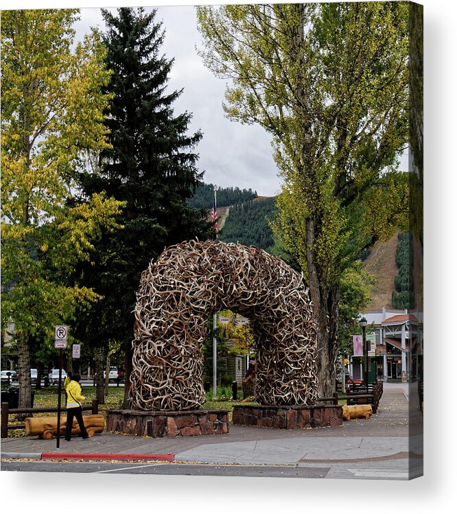 Antler Arch Square Acrylic Print featuring the photograph Antler Arch Jackson Hole by Shirley Mitchell