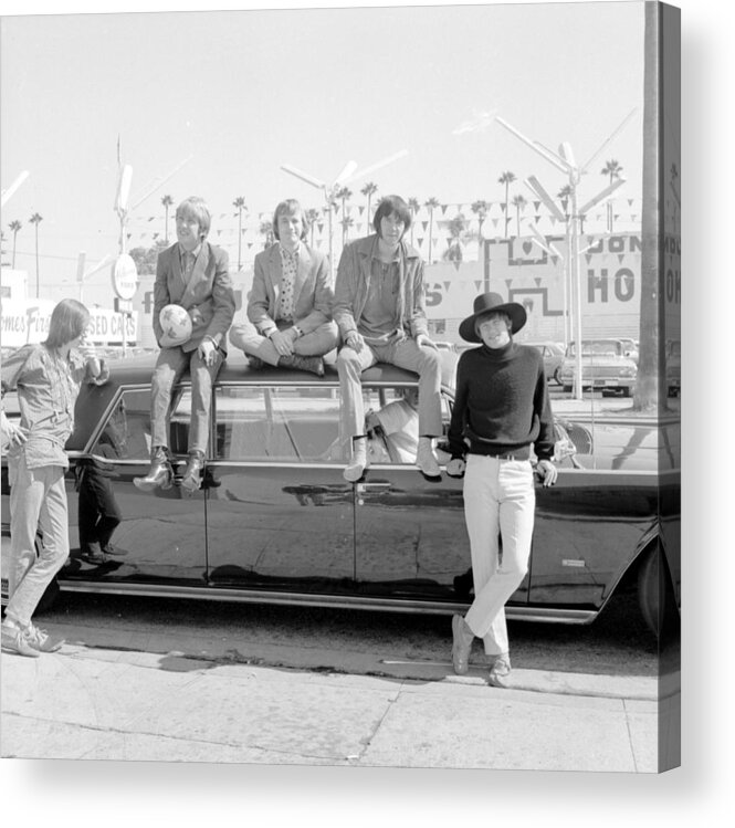 Music Acrylic Print featuring the photograph Buffalo Springfield On A Car #1 by Michael Ochs Archives