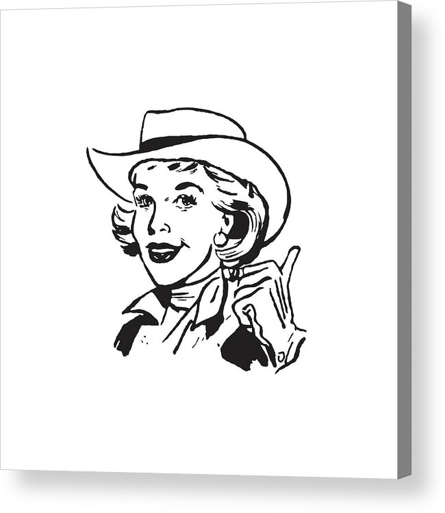 Accessories Acrylic Print featuring the drawing Cowgirl Pointing Over Her Shoulder with Her Thumb #1 by CSA Images