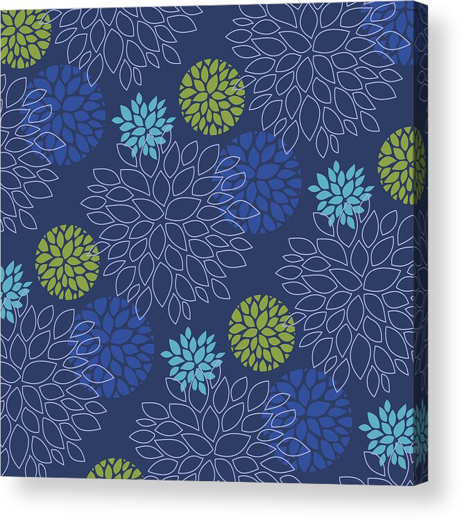 Blue Acrylic Print featuring the digital art Eclipse Blue Floral pattern #1 by Garden Gate magazine