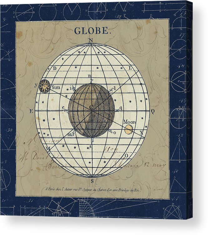 Beige Acrylic Print featuring the painting Globe Blue #1 by Sue Schlabach