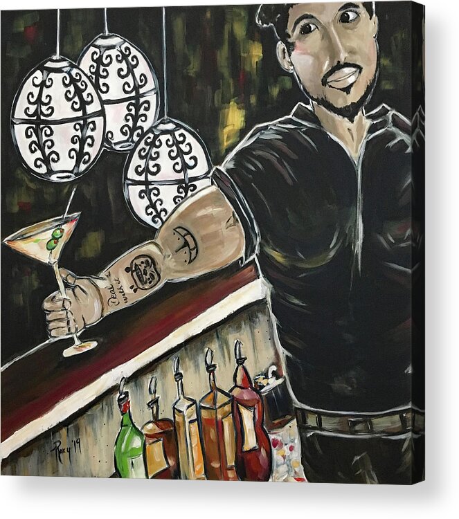 Bartender Acrylic Print featuring the painting I'm off at 2 by Roxy Rich