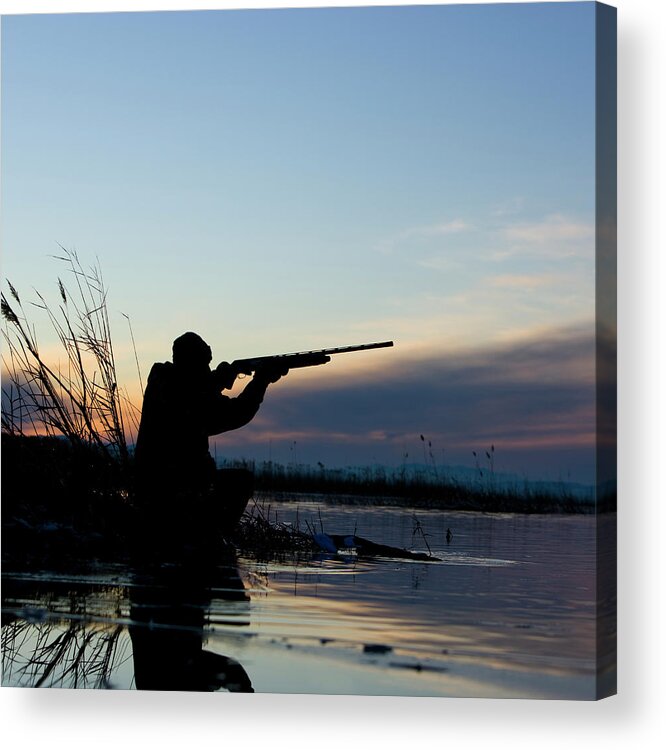 Rifle Acrylic Print featuring the photograph Man Duck Hunting #1 by Rubberball Productions