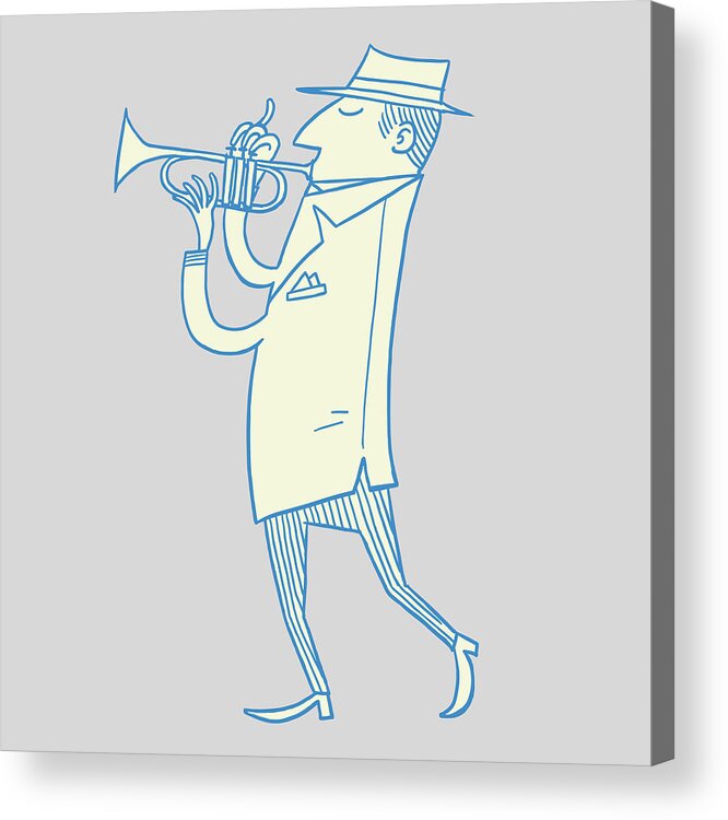 Accessories Acrylic Print featuring the drawing Man Walking and Playing Trumpet #1 by CSA Images