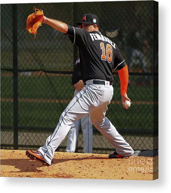 People Acrylic Print featuring the photograph Miami Marlins Workout by Rob Foldy