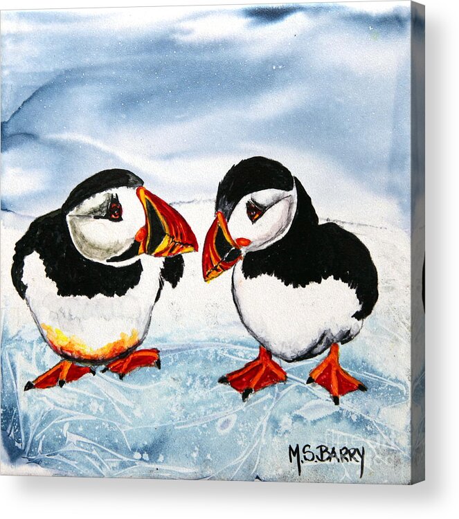 Puffin Acrylic Print featuring the painting Mr And Mrs #1 by Maria Barry